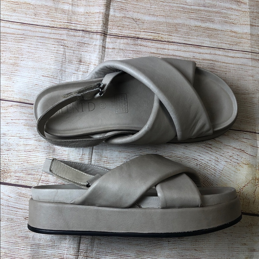 Neutral Gray Cross-Strap Platform Sandals